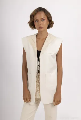 Beige ärmellose Weste mit Kapuze