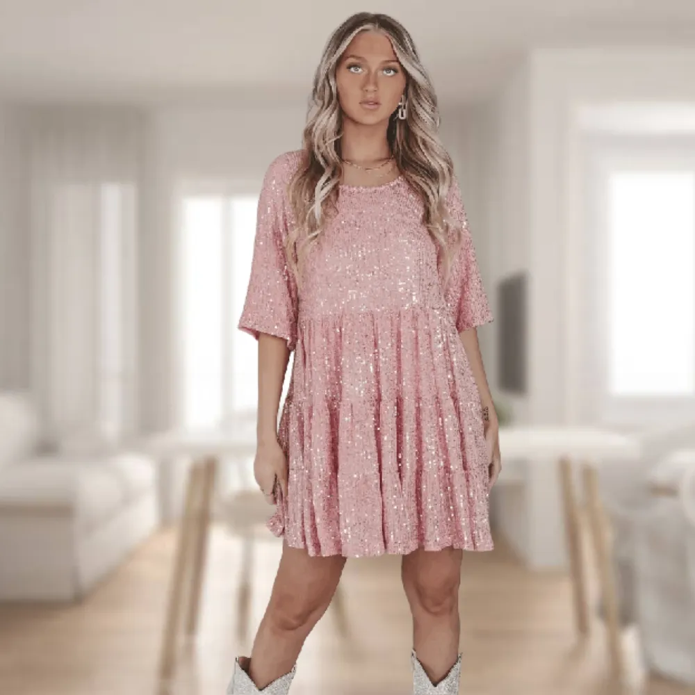 Heidi-Mode | Elegante Pailletten Glitzer Mini Kleid