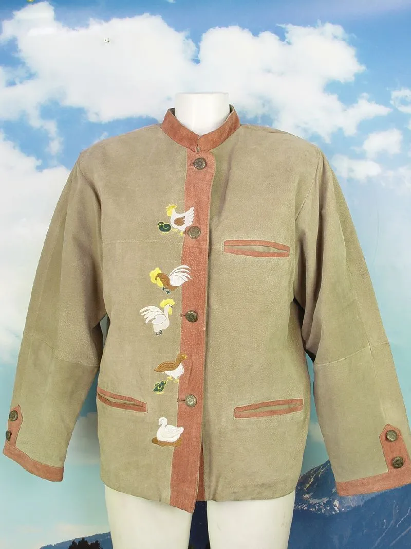 Lederjacke Wildleder kurz mit niedlicher Stickerei Janker Trachtenjacke Gr.36/38