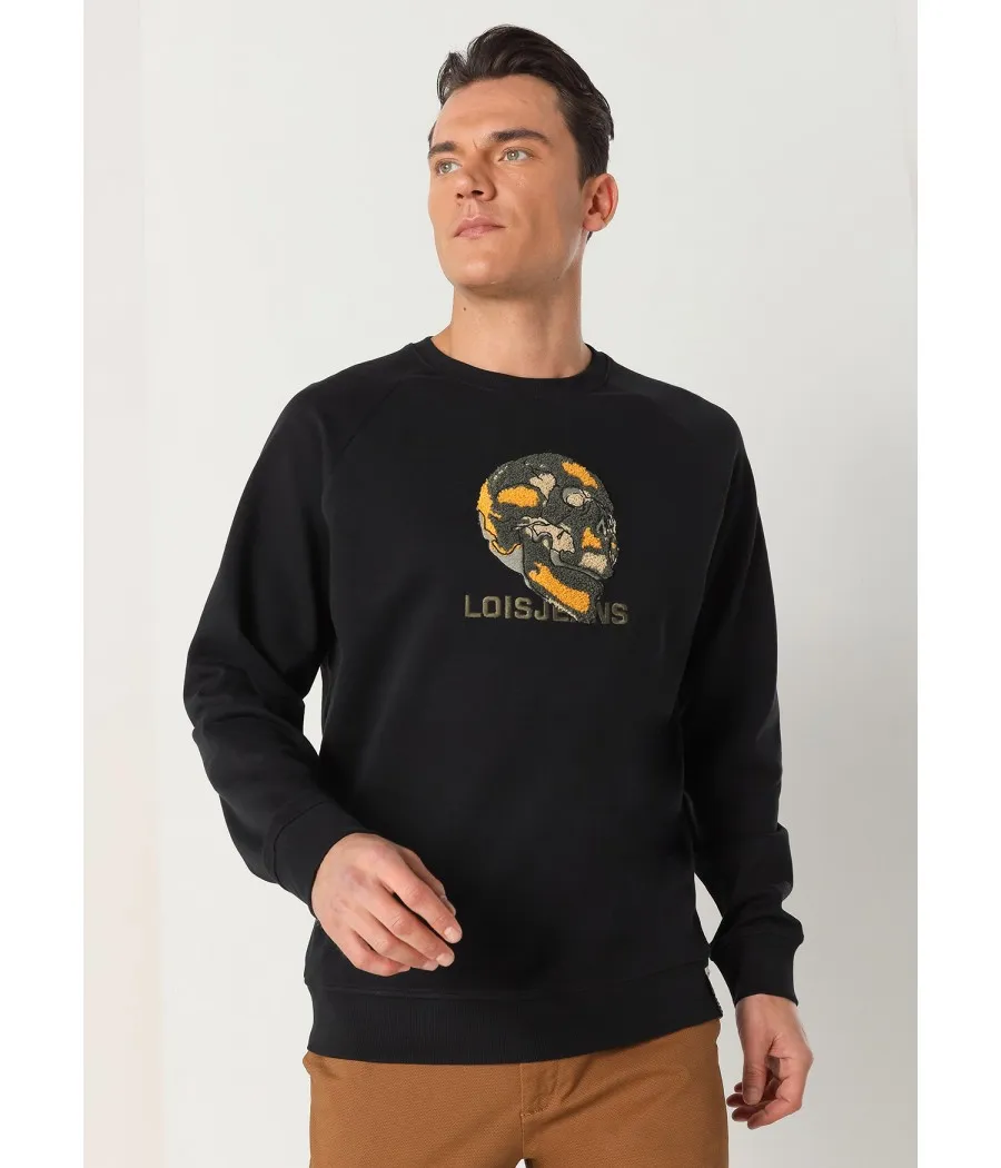 LOIS JEANS - Graphica Calavera Chenille-Sweatshirt mit Stehkragen