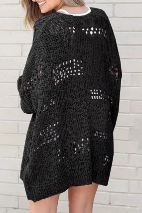 Lässige Strickjacke Mit Dolman-Ärmeln Und Lochmuster