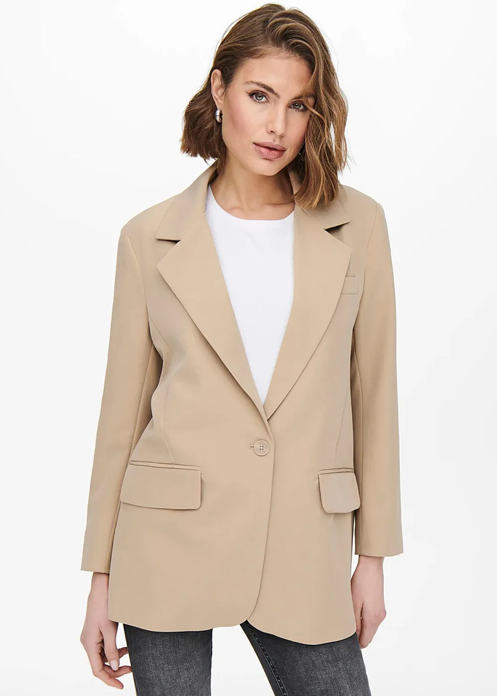 ONLY Damen NOOS Oversize Blazer mit Knopfverschlus und 2-Pockets beige