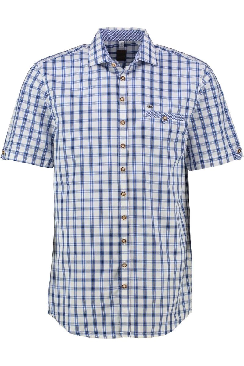 OS TRACHTEN Hemd blau kariert Regular Fit Kurzarm