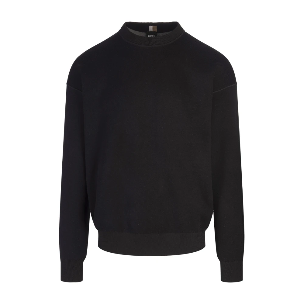 Schwarzer Wollmischung Rundhalsausschnitt Pullover